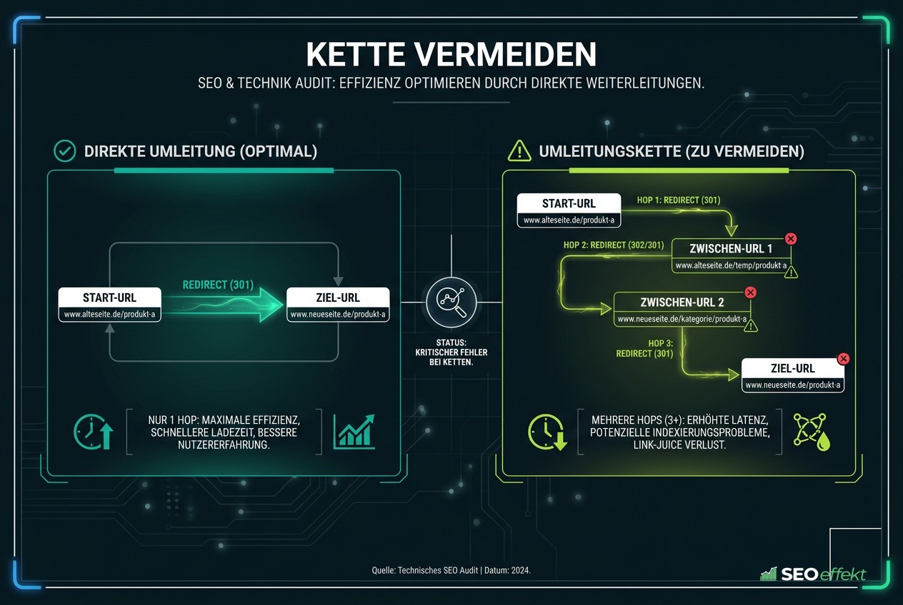 Vergleich einer sauberen Weiterleitung mit einer Weiterleitungskette