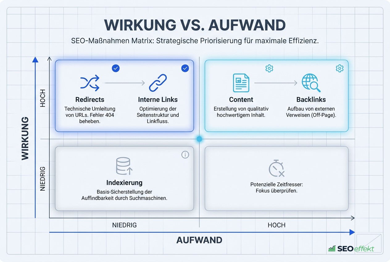 Prioritätenmatrix der Maßnahmen nach einem Relaunch