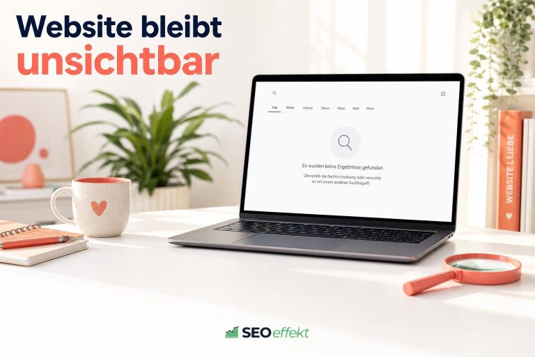 Laptop zeigt eine leere Trefferliste – die neue Website wird nicht gefunden