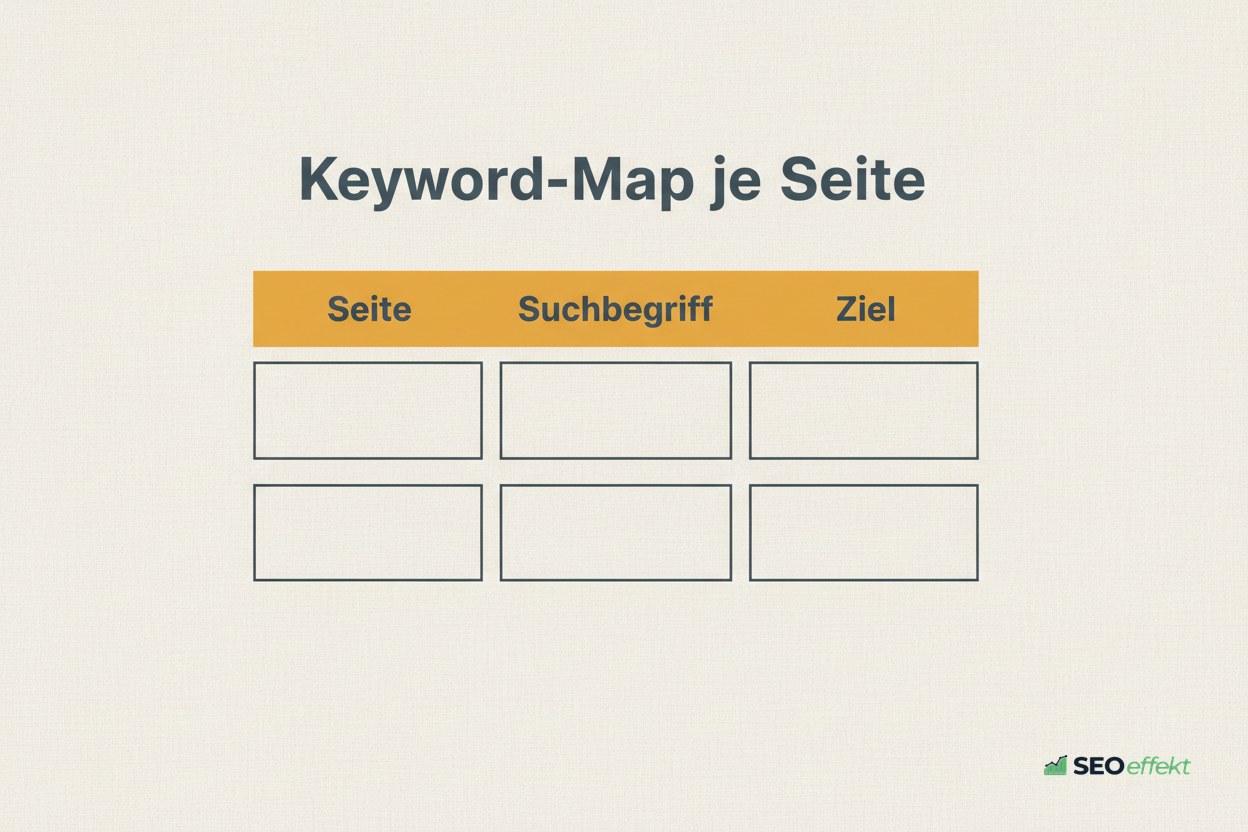 Keyword-Map mit Zuordnung von Seite, Suchbegriff und Ziel