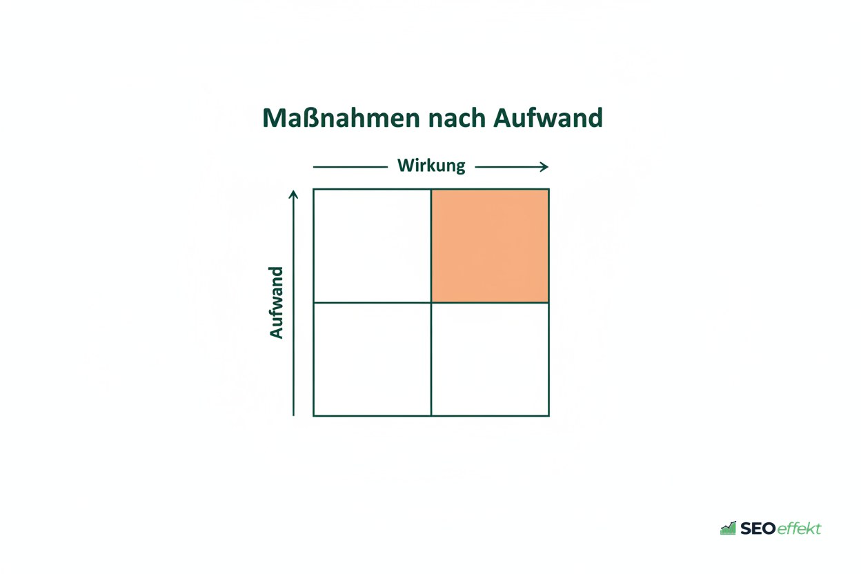 Vier-Felder-Matrix von Maßnahmen gegen Terminabsagen nach Aufwand und Wirkung