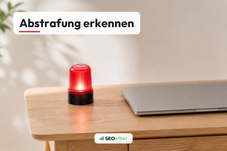 Google Abstrafung erkennen: Warnsignal auf dem Schreibtisch