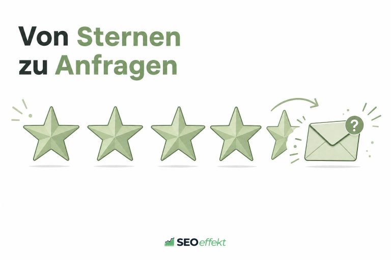 Fünf Bewertungssterne, bei denen der letzte zu einem Anfrage-Umschlag wird