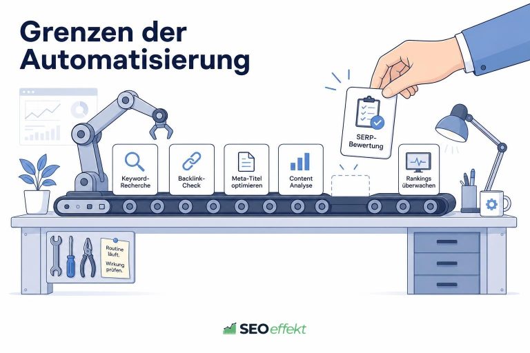 Werkbank mit Automatisierungsband, aus dem eine Hand eine Aufgabe zur Prüfung nimmt