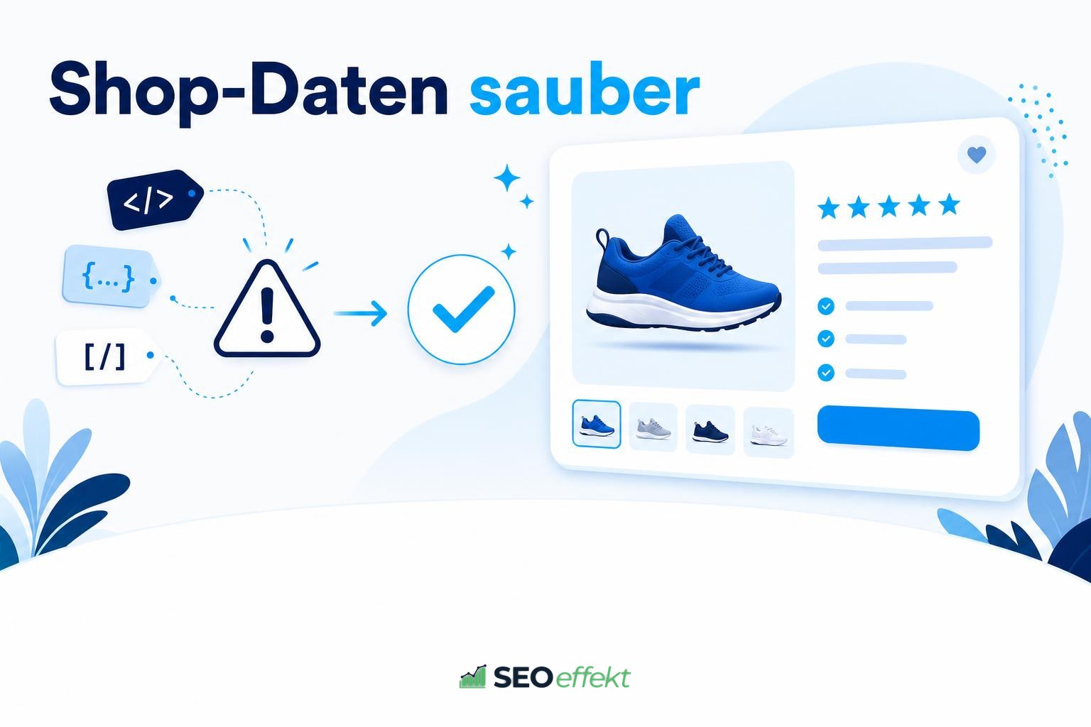 Produktkarte im Online-Shop mit Code-Tags und bereinigter Warnung