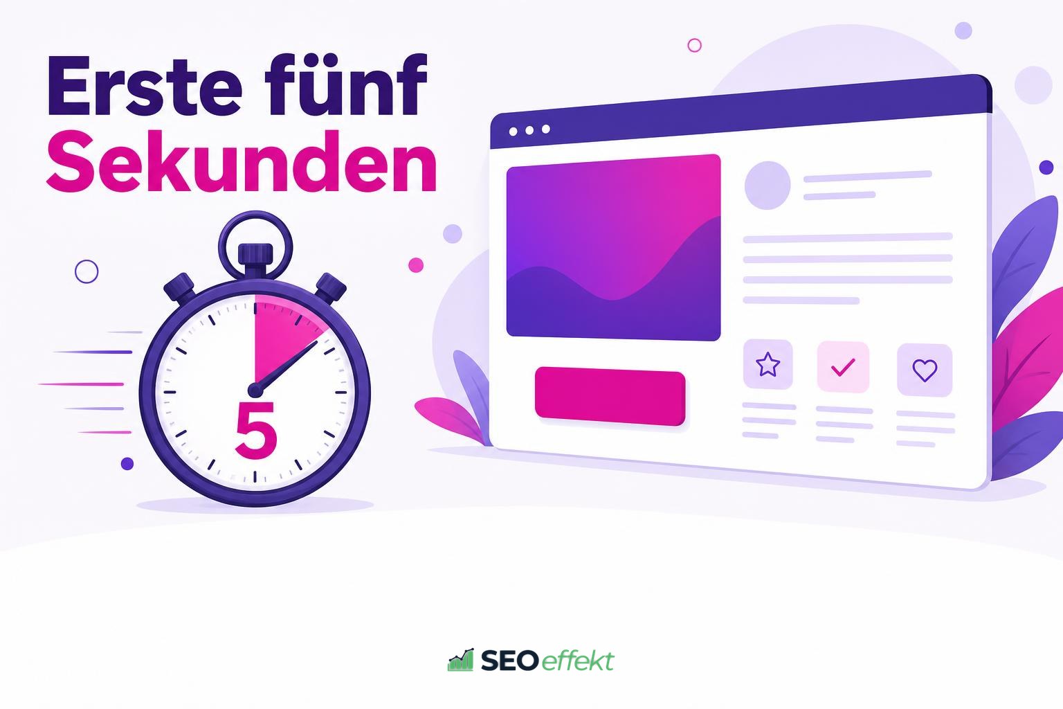 Stoppuhr bei fünf Sekunden neben einer Landingpage