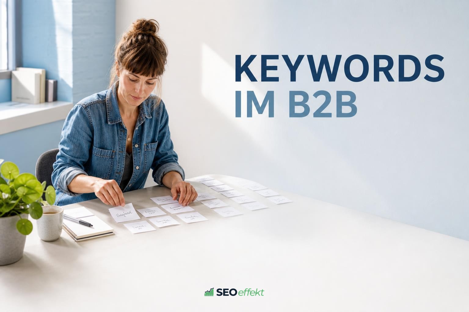 Zwei Personen analysieren B2B-Keywords am Bildschirm