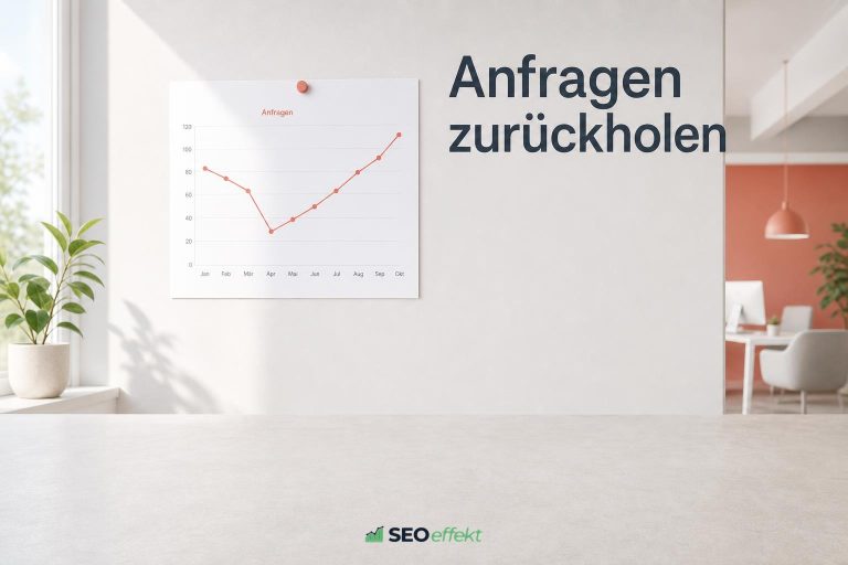Helles Büro mit Diagramm, das nach einem Einbruch wieder steigt, Bildtitel: Anfragen zurückholen
