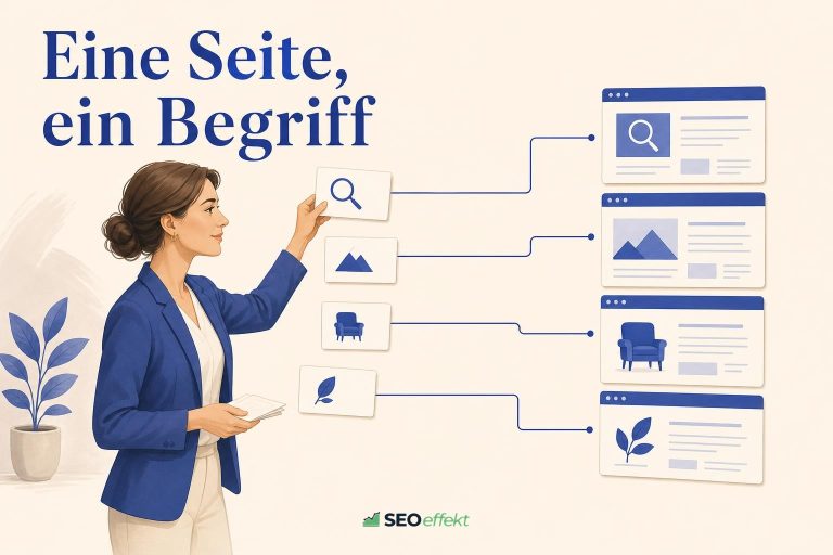 Unternehmerin ordnet Suchbegriffe einzelnen Seiten zu