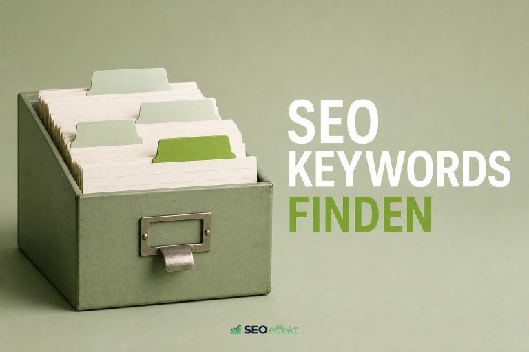 Person recherchiert SEO Keywords mit Notizen und Laptop