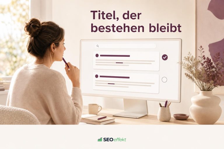 Redakteurin vergleicht Suchergebnis-Snippets am Bildschirm