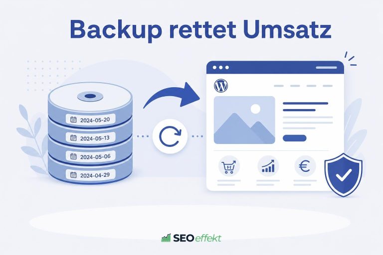 Illustration: Website wird aus datierten Backup-Kopien wiederhergestellt