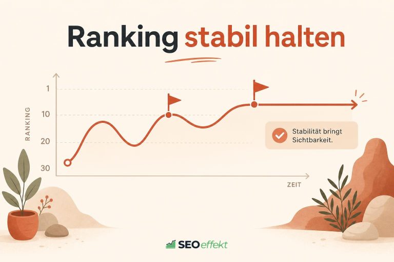 Illustration: schwankende Ranking-Kurve, die sich auf einem stabilen Niveau einpendelt