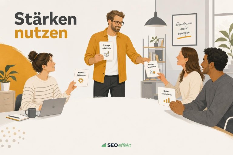 Unternehmer verteilt Marketingaufgaben im Team