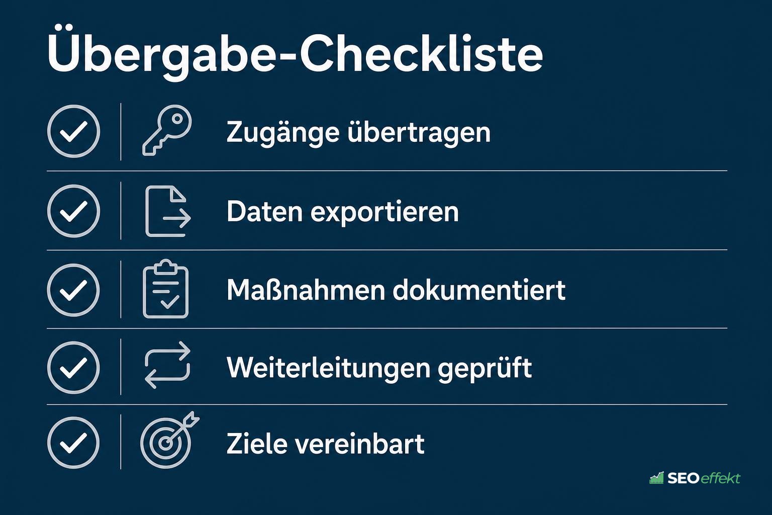 Checkliste mit fünf Punkten für die Übergabe der SEO-Betreuung