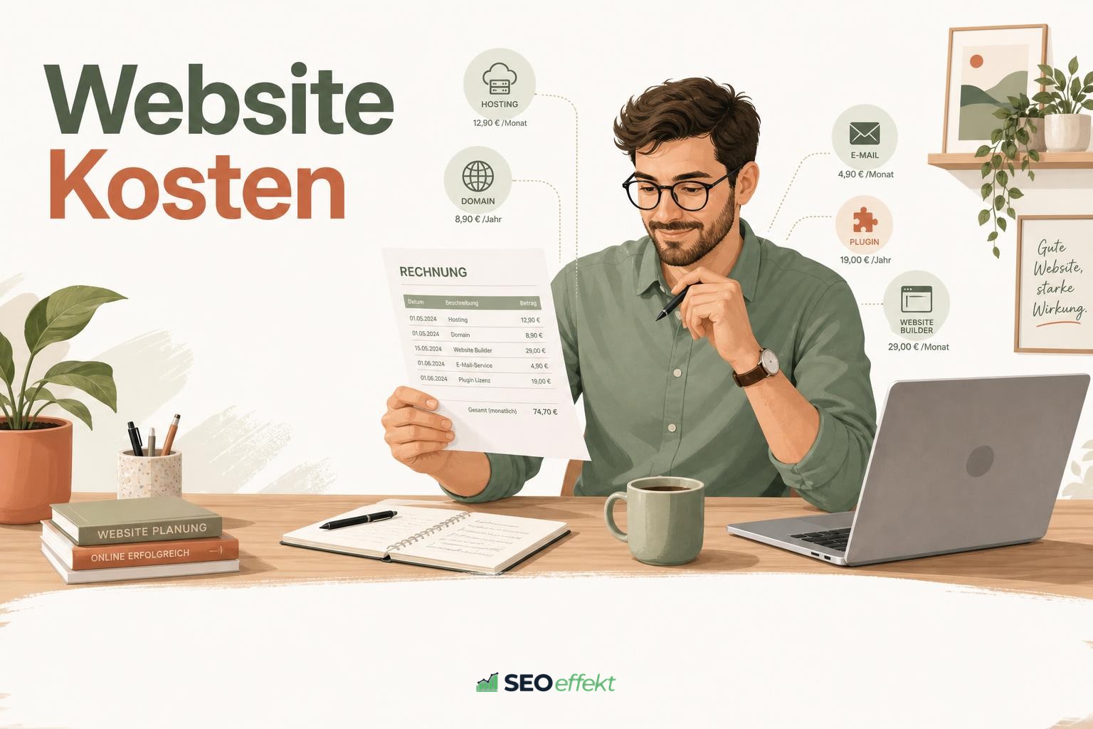 Auswertung laufender Website-Kosten am Schreibtisch