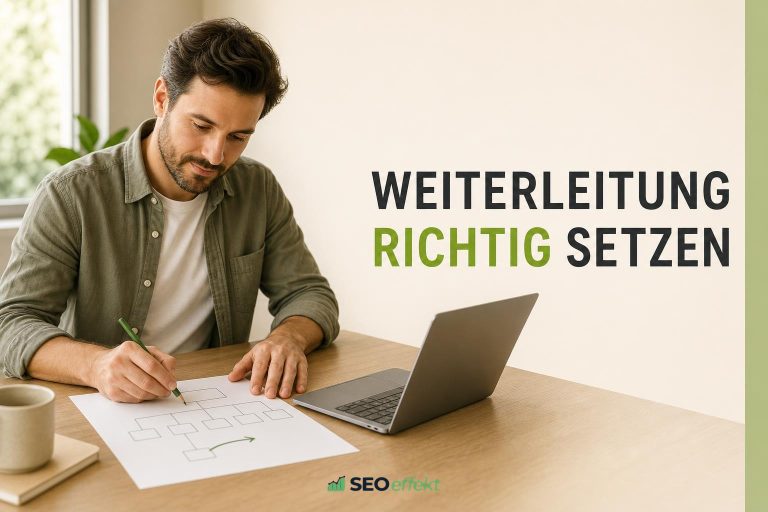 Person am Schreibtisch zeichnet eine direkte Weiterleitung in eine Seitenstruktur ein