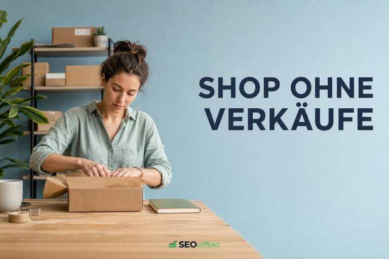 Shop-Betreiberin packt ein Paket – Beitragsbild zum Thema Onlineshop ohne Verkäufe