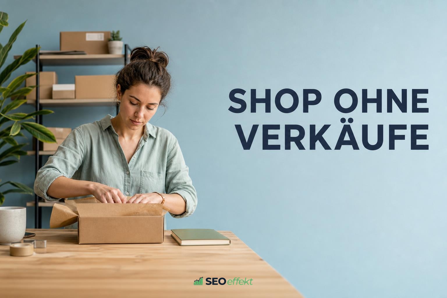 Shop-Betreiberin packt ein Paket – Beitragsbild zum Thema Onlineshop ohne Verkäufe